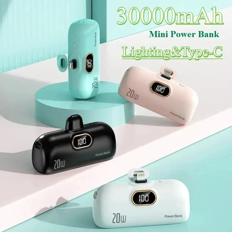 Mini 10000mAh Power Bank with Built Cable for Mobile Devices ryshop